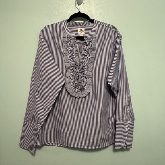 Thomas Mason® for J.Crew Ruffle-Front Top 💙 White & Blue – Size 14 – 0058 - Picture 2 of 7